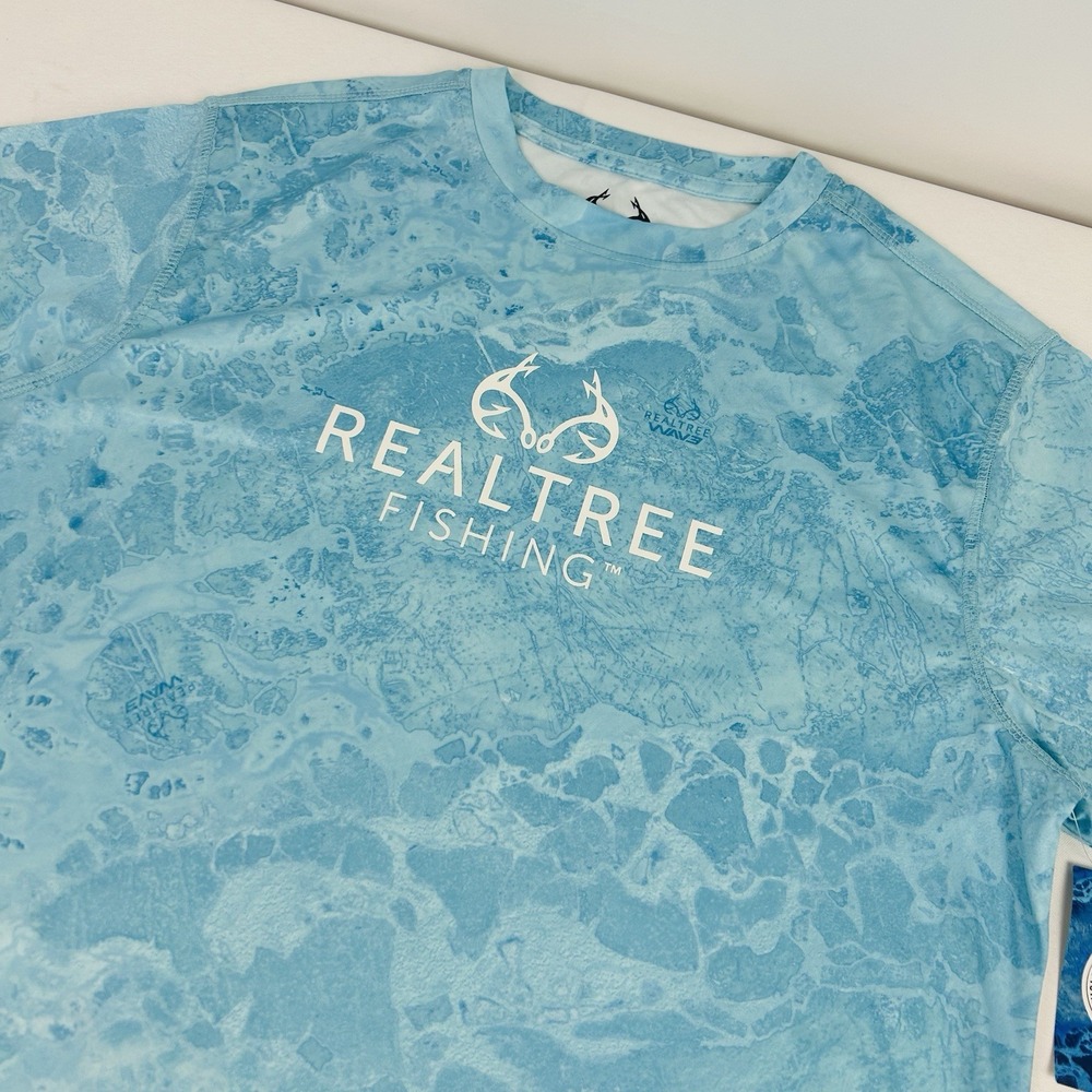 RealTree Fishing by Staghorn Blue Camo Sun Shirt Short Sleeve Mens Medium NEW